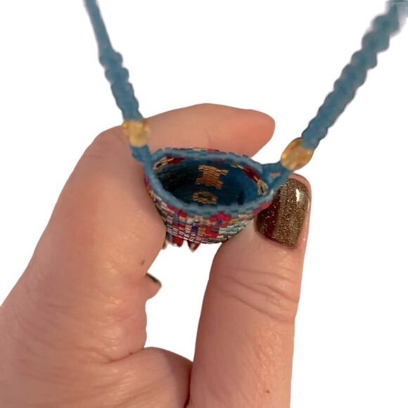 Vintage Handmade Native American Glass Bead Pouch Necklace - Picture 5 of 5